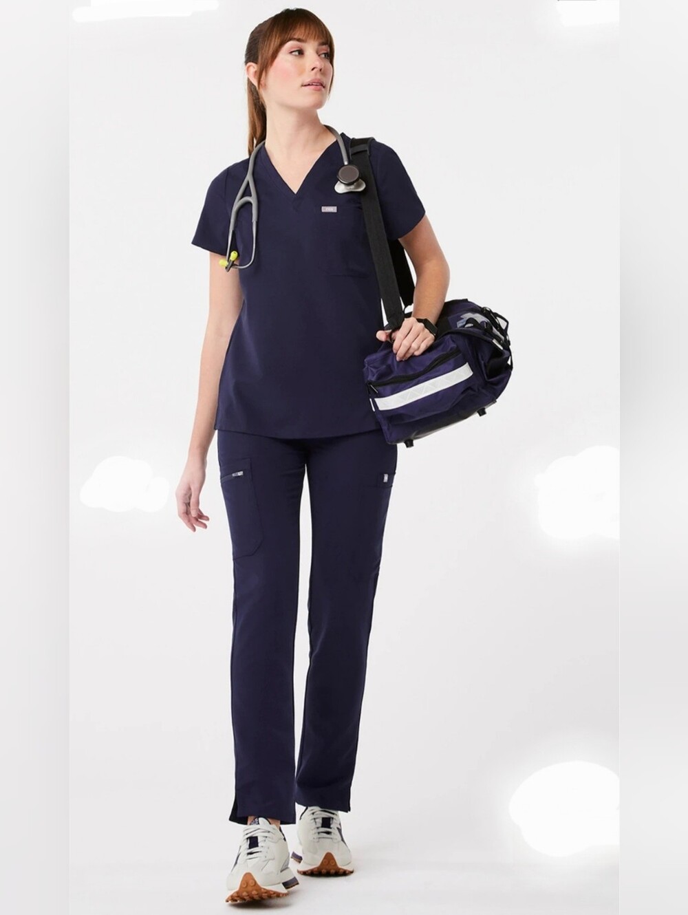 FIGS DOWA HIGH WAISTED RELAXED STRAIGTH PANTS CATARINA SCRUB NAVY